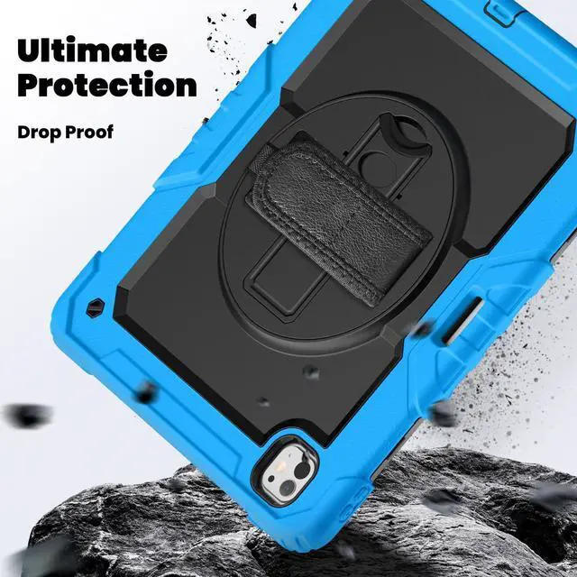 Alt view image 4 of 7 - Heavy Duty Shockproof Protective Case with Screen Protector, 360° Rotating Stand, Hand & Shoulder Strap for iPad Pro 13 Inch 2024 M4 (7th Generation), Light Blue
