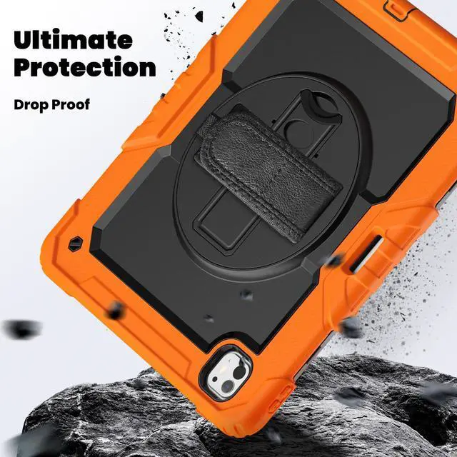 Alt view image 4 of 7 - Heavy Duty Shockproof Protective Case with Screen Protector, 360° Rotating Stand, Hand & Shoulder Strap for iPad Pro 13 Inch 2024 M4 (7th Generation), Orange