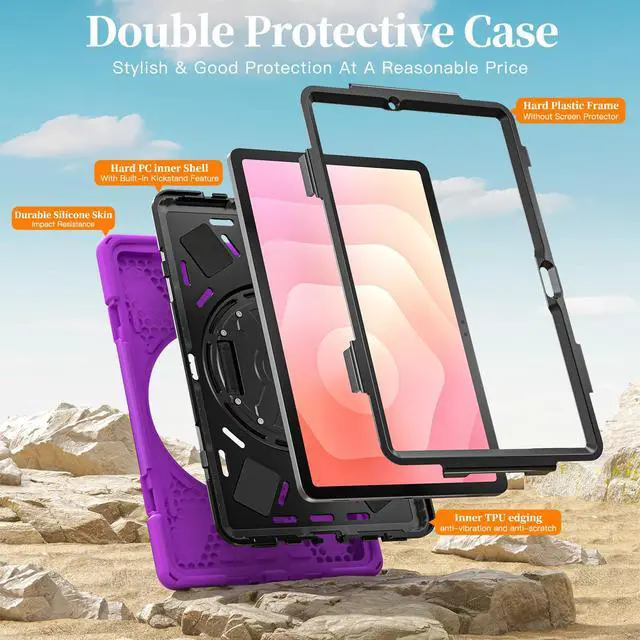 Alt view image 3 of 7 - Heavy Duty Shockproof Kids Case with Screen Protector, 360° Rotating Hand Strap & Stand, Shoulder Strap for Samsung Galaxy Tab S11 11" 2025 (SM-X730/SM-X736B) Purple