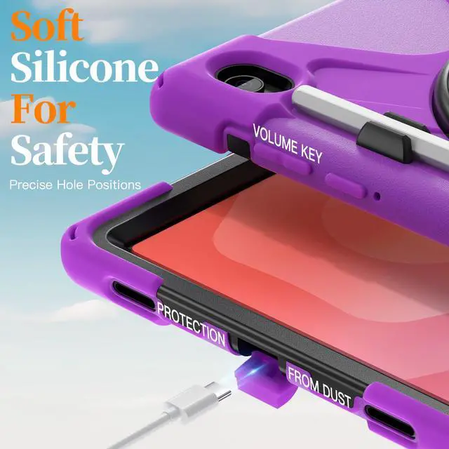 Alt view image 6 of 7 - Heavy Duty Shockproof Kids Case with Screen Protector, 360° Rotating Hand Strap & Stand, Shoulder Strap for Samsung Galaxy Tab S11 11" 2025 (SM-X730/SM-X736B) Purple