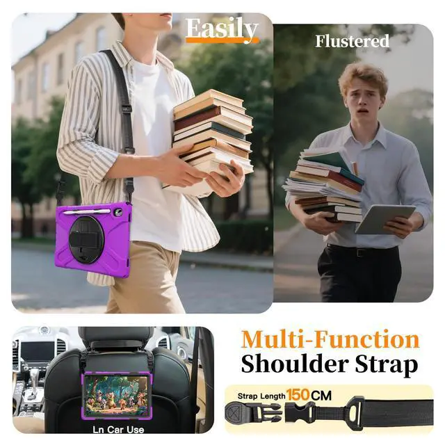 Alt view image 5 of 7 - Heavy Duty Shockproof Kids Case with Screen Protector, 360° Rotating Hand Strap & Stand, Shoulder Strap for Samsung Galaxy Tab S11 11" 2025 (SM-X730/SM-X736B) Purple