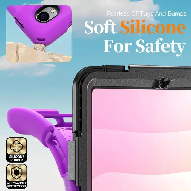 Alt view image 4 of 7 - Heavy Duty Shockproof Kids Case with Screen Protector, 360° Rotating Hand Strap & Stand, Shoulder Strap for Samsung Galaxy Tab S11 11" 2025 (SM-X730/SM-X736B) Purple