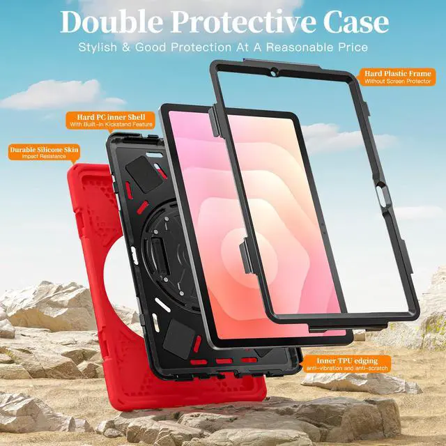 Alt view image 3 of 7 - Heavy Duty Shockproof Kids Case with Screen Protector, 360° Rotating Hand Strap & Stand, Shoulder Strap for Samsung Galaxy Tab S11 11" 2025 (SM-X730/SM-X736B) Red
