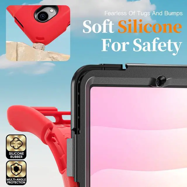 Alt view image 4 of 7 - Heavy Duty Shockproof Kids Case with Screen Protector, 360° Rotating Hand Strap & Stand, Shoulder Strap for Samsung Galaxy Tab S11 11" 2025 (SM-X730/SM-X736B) Red
