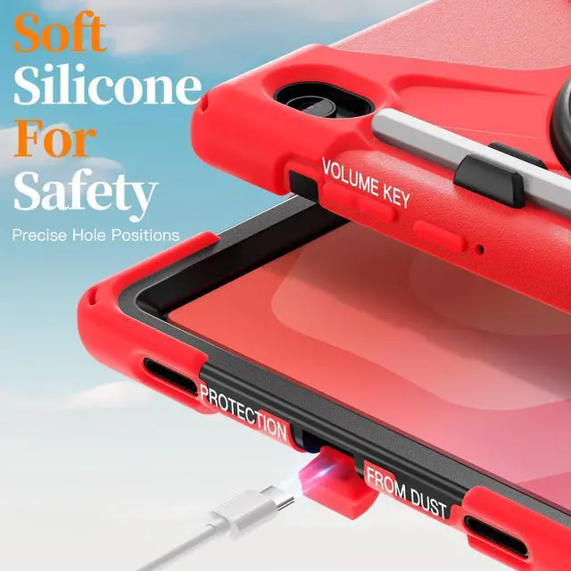 Alt view image 6 of 7 - Heavy Duty Shockproof Kids Case with Screen Protector, 360° Rotating Hand Strap & Stand, Shoulder Strap for Samsung Galaxy Tab S11 11" 2025 (SM-X730/SM-X736B) Red