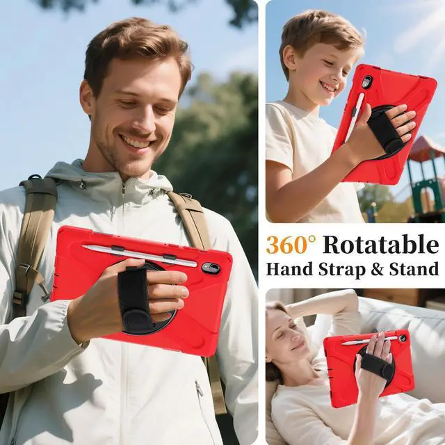 Alt view image 7 of 7 - Heavy Duty Shockproof Kids Case with Screen Protector, 360° Rotating Hand Strap & Stand, Shoulder Strap for Samsung Galaxy Tab S11 11" 2025 (SM-X730/SM-X736B) Red