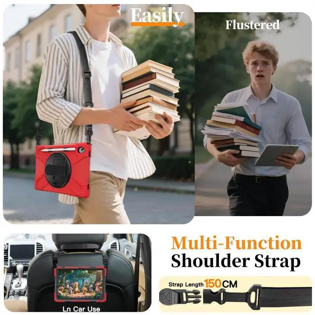 Alt view image 5 of 7 - Heavy Duty Shockproof Kids Case with Screen Protector, 360° Rotating Hand Strap & Stand, Shoulder Strap for Samsung Galaxy Tab S11 11" 2025 (SM-X730/SM-X736B) Red