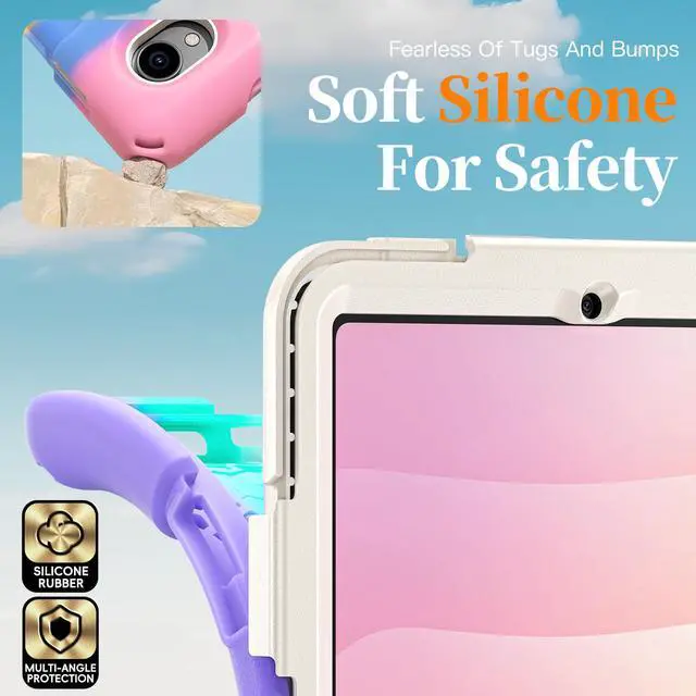 Alt view image 4 of 7 - Heavy Duty Shockproof Kids Case with Screen Protector, 360° Rotating Hand Strap & Stand, Shoulder Strap for Samsung Galaxy Tab S11 11" 2025 (SM-X730/SM-X736B) Colorful Pink