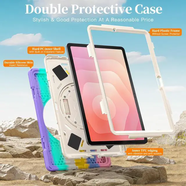 Alt view image 3 of 7 - Heavy Duty Shockproof Kids Case with Screen Protector, 360° Rotating Hand Strap & Stand, Shoulder Strap for Samsung Galaxy Tab S11 11" 2025 (SM-X730/SM-X736B) Colorful Pink