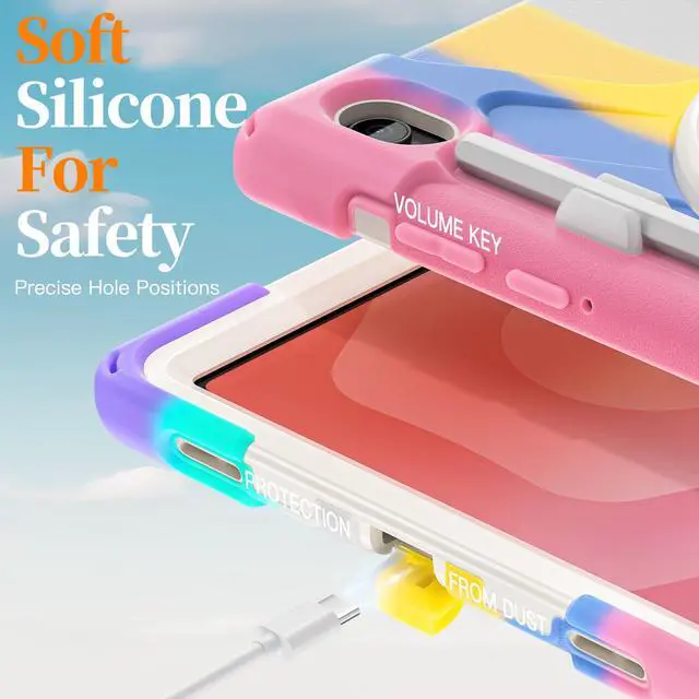 Alt view image 6 of 7 - Heavy Duty Shockproof Kids Case with Screen Protector, 360° Rotating Hand Strap & Stand, Shoulder Strap for Samsung Galaxy Tab S11 11" 2025 (SM-X730/SM-X736B) Colorful Pink