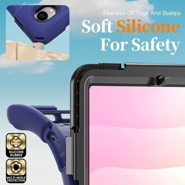 Alt view image 4 of 7 - Heavy Duty Shockproof Kids Case with Screen Protector, 360° Rotating Hand Strap & Stand, Shoulder Strap for Samsung Galaxy Tab S11 11" 2025 (SM-X730/SM-X736B) Navy Blue
