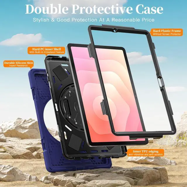 Alt view image 3 of 7 - Heavy Duty Shockproof Kids Case with Screen Protector, 360° Rotating Hand Strap & Stand, Shoulder Strap for Samsung Galaxy Tab S11 11" 2025 (SM-X730/SM-X736B) Navy Blue