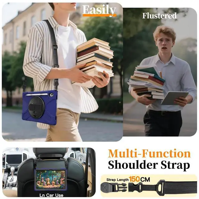 Alt view image 5 of 7 - Heavy Duty Shockproof Kids Case with Screen Protector, 360° Rotating Hand Strap & Stand, Shoulder Strap for Samsung Galaxy Tab S11 11" 2025 (SM-X730/SM-X736B) Navy Blue