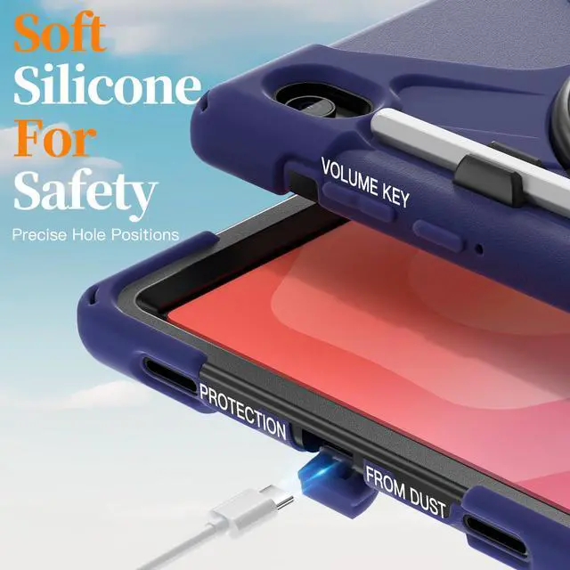 Alt view image 6 of 7 - Heavy Duty Shockproof Kids Case with Screen Protector, 360° Rotating Hand Strap & Stand, Shoulder Strap for Samsung Galaxy Tab S11 11" 2025 (SM-X730/SM-X736B) Navy Blue