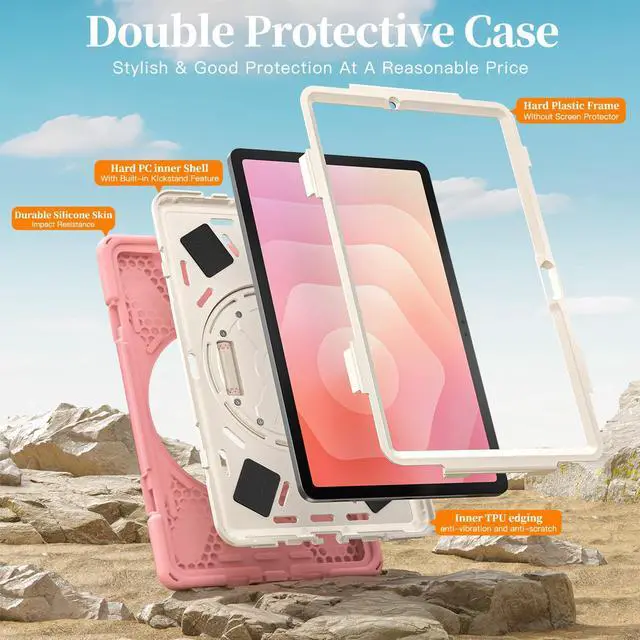 Alt view image 3 of 7 - Heavy Duty Shockproof Kids Case with Screen Protector, 360° Rotating Hand Strap & Stand, Shoulder Strap for Samsung Galaxy Tab S11 11" 2025 (SM-X730/SM-X736B) Pink