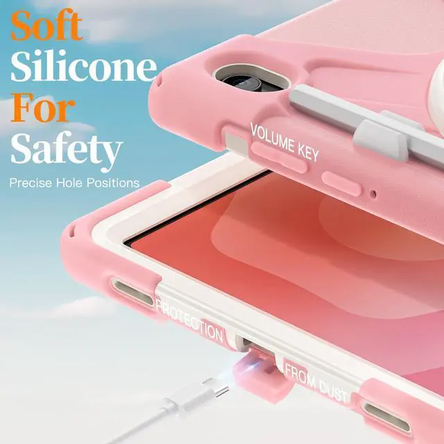 Alt view image 6 of 7 - Heavy Duty Shockproof Kids Case with Screen Protector, 360° Rotating Hand Strap & Stand, Shoulder Strap for Samsung Galaxy Tab S11 11" 2025 (SM-X730/SM-X736B) Pink