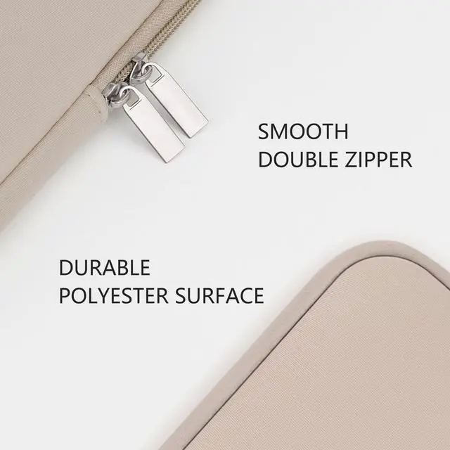 Alt view image 3 of 7 - Soft Zipper Protective Laptop Carrying Sleeve for 13.3" Notebooks, Tablets, Chromebooks & 14" MacBook Pro/Max M1 M2 M3 M4 M5, Khaki