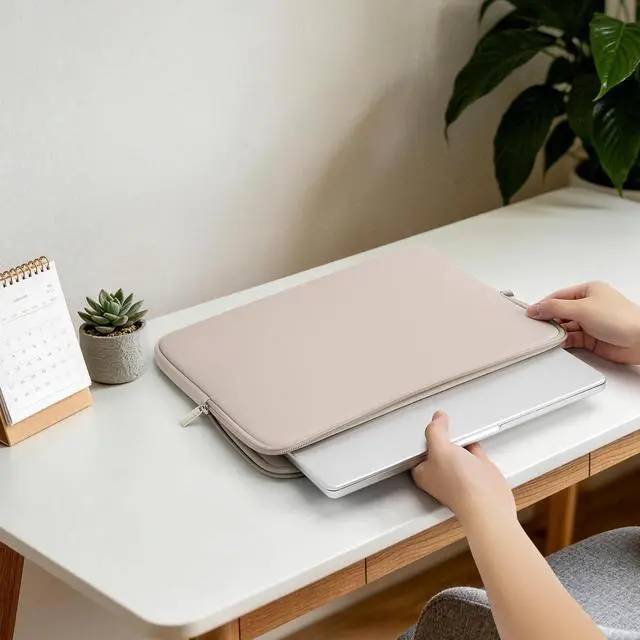 Alt view image 6 of 7 - Soft Zipper Protective Laptop Carrying Sleeve for 13.3" Notebooks, Tablets, Chromebooks & 14" MacBook Pro/Max M1 M2 M3 M4 M5, Khaki