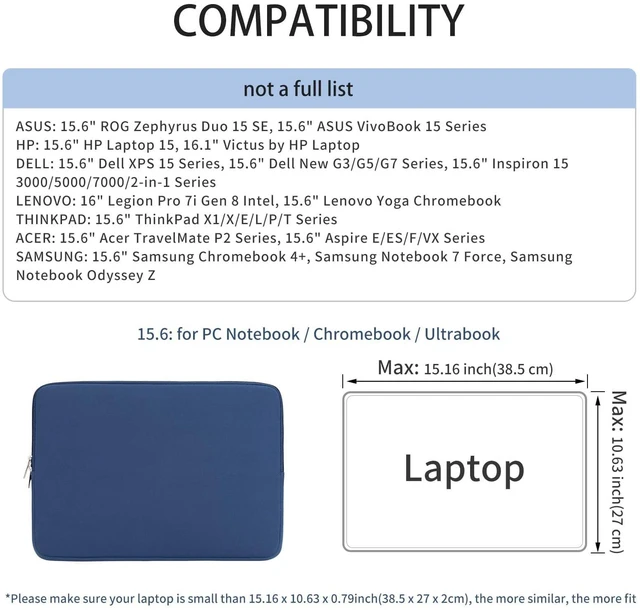Alt view image 4 of 7 - Soft Padded Zipper Laptop Carrying Sleeve for 15.6" Notebooks, Ultrabooks & Chromebooks, Navy Blue