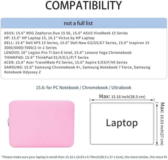 Alt view image 4 of 7 - Soft Padded Zipper Laptop Carrying Sleeve for 15.6" Notebooks, Ultrabooks & Chromebooks, Pink
