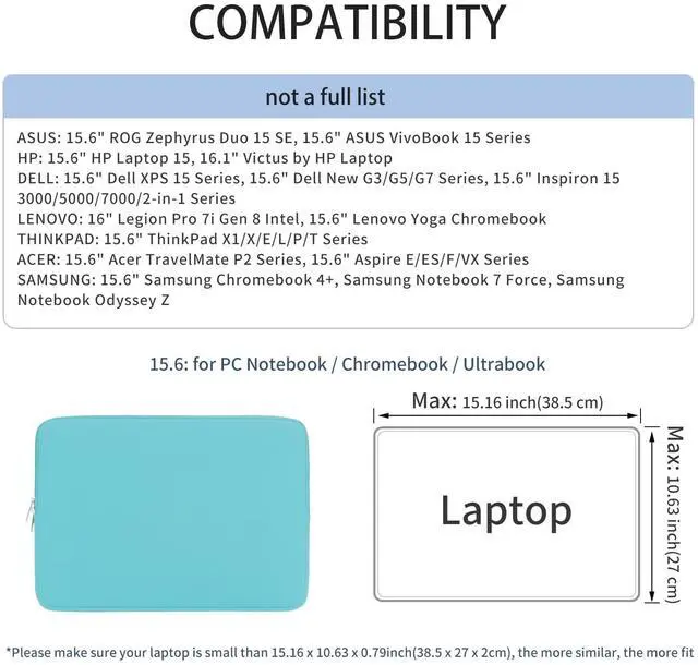 Alt view image 4 of 7 - Soft Padded Zipper Laptop Carrying Sleeve for 15.6" Notebooks, Ultrabooks & Chromebooks, Blue