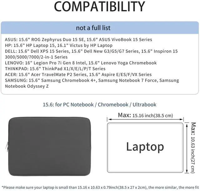 Alt view image 4 of 7 - Soft Padded Zipper Laptop Carrying Sleeve for 15.6" Notebooks, Ultrabooks & Chromebooks, Gray