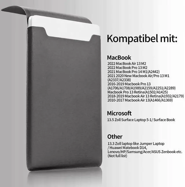 Alt view image 3 of 7 - Padded Thin Portable Laptop Sleeve for 13.3-14 Inch, Compatible with 2022 MacBook Pro 14", 2015 MacBook Pro/Air 13.3", Dark Gray
