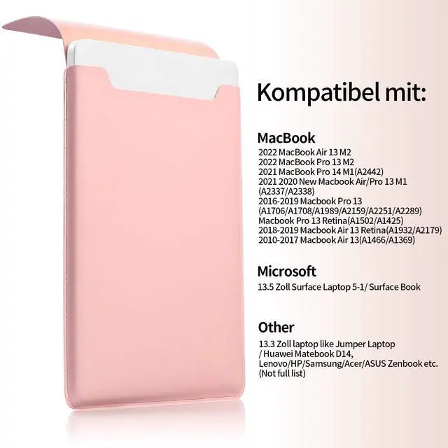 Alt view image 3 of 7 - Padded Thin Portable Laptop Sleeve for 13.3-14 Inch, Compatible with 2022 MacBook Pro 14", 2015 MacBook Pro/Air 13.3", Light Pink