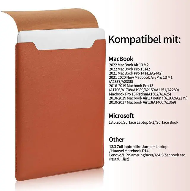 Alt view image 3 of 7 - Padded Thin Portable Laptop Sleeve for 13.3-14 Inch, Compatible with 2022 MacBook Pro 14", 2015 MacBook Pro/Air 13.3", Air-Brown