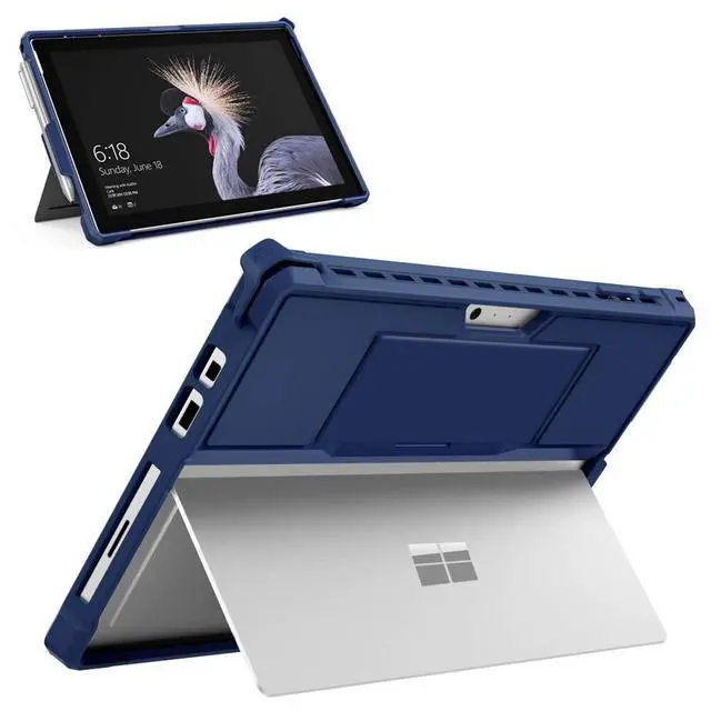 Main image of Rugged All-in-One Protective Case for Microsoft Surface Pro 7/6/5/2017/4/LTE, Built-in Pen Holder & Hand Strap, Works with Type Cover Keyboard, Blue