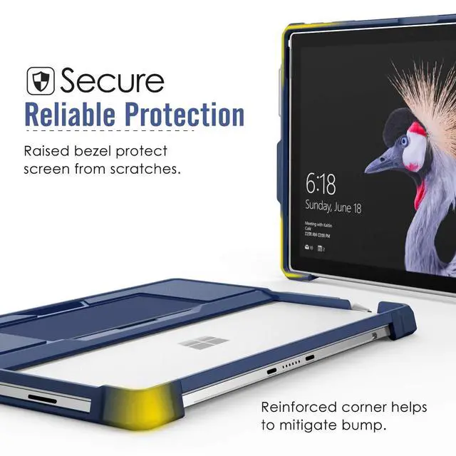 Alt view image 3 of 7 - Rugged All-in-One Protective Case for Microsoft Surface Pro 7/6/5/2017/4/LTE, Built-in Pen Holder & Hand Strap, Works with Type Cover Keyboard, Blue