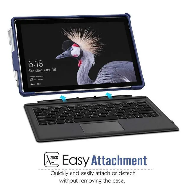 Alt view image 6 of 7 - Rugged All-in-One Protective Case for Microsoft Surface Pro 7/6/5/2017/4/LTE, Built-in Pen Holder & Hand Strap, Works with Type Cover Keyboard, Blue