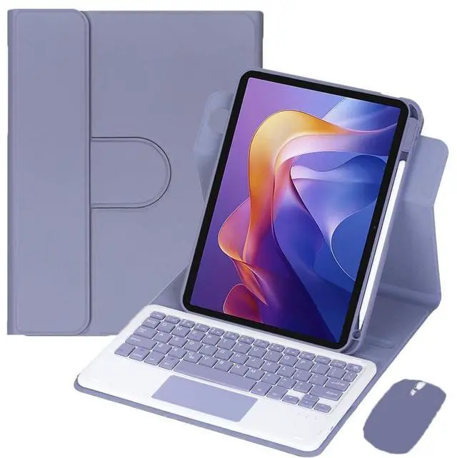 Main image of 360° Rotating Keyboard Case for Xiaomi Redmi Pad 2 11 Inch 2025, Detachable Rechargeable English Keyboard with Trackpad, Built-in Pencil Holder, Horizontal & Vertical Stand Folio Cover, Lavender Gray