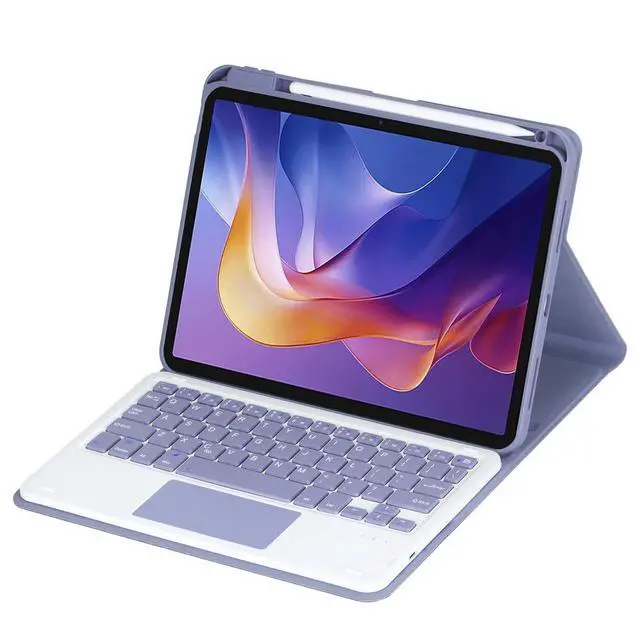Alt view image 2 of 7 - 360° Rotating Keyboard Case for Xiaomi Redmi Pad 2 11 Inch 2025, Detachable Rechargeable English Keyboard with Trackpad, Built-in Pencil Holder, Horizontal & Vertical Stand Folio Cover, Lavender Gray