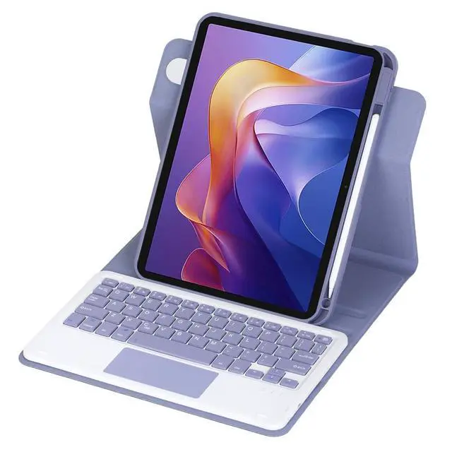 Alt view image 3 of 7 - 360° Rotating Keyboard Case for Xiaomi Redmi Pad 2 11 Inch 2025, Detachable Rechargeable English Keyboard with Trackpad, Built-in Pencil Holder, Horizontal & Vertical Stand Folio Cover, Lavender Gray