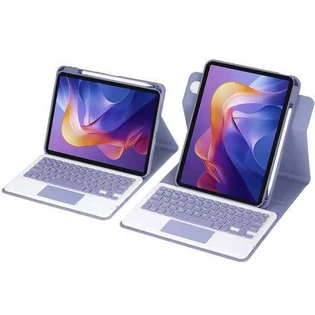 Alt view image 4 of 7 - 360° Rotating Keyboard Case for Xiaomi Redmi Pad 2 11 Inch 2025, Detachable Rechargeable English Keyboard with Trackpad, Built-in Pencil Holder, Horizontal & Vertical Stand Folio Cover, Lavender Gray