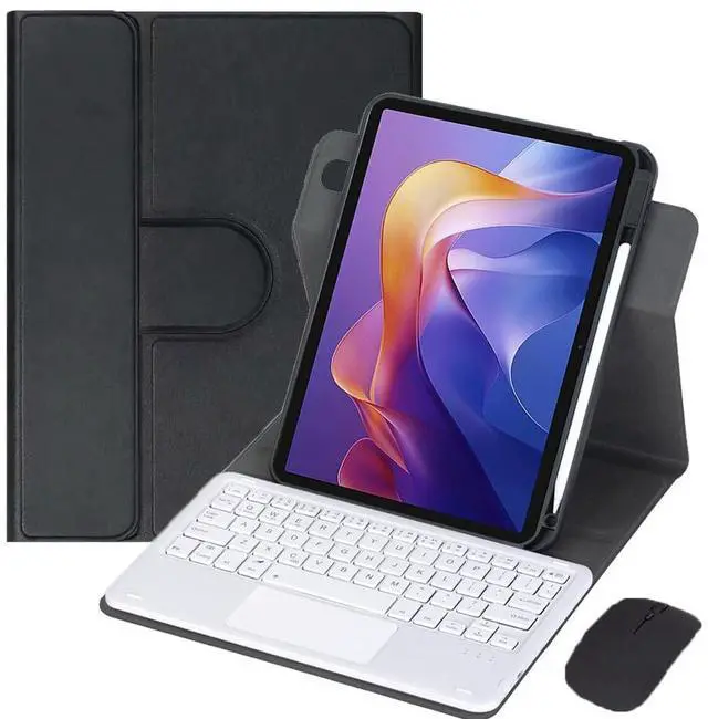 Main image of 360° Rotating Keyboard Case for Xiaomi Redmi Pad 2 11 Inch 2025, Detachable Rechargeable English Keyboard with Trackpad, Built-in Pencil Holder, Horizontal & Vertical Stand Folio Cover,Black White
