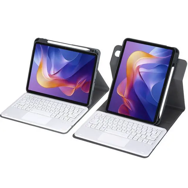 Alt view image 4 of 7 - 360° Rotating Keyboard Case for Xiaomi Redmi Pad 2 11 Inch 2025, Detachable Rechargeable English Keyboard with Trackpad, Built-in Pencil Holder, Horizontal & Vertical Stand Folio Cover,Black White