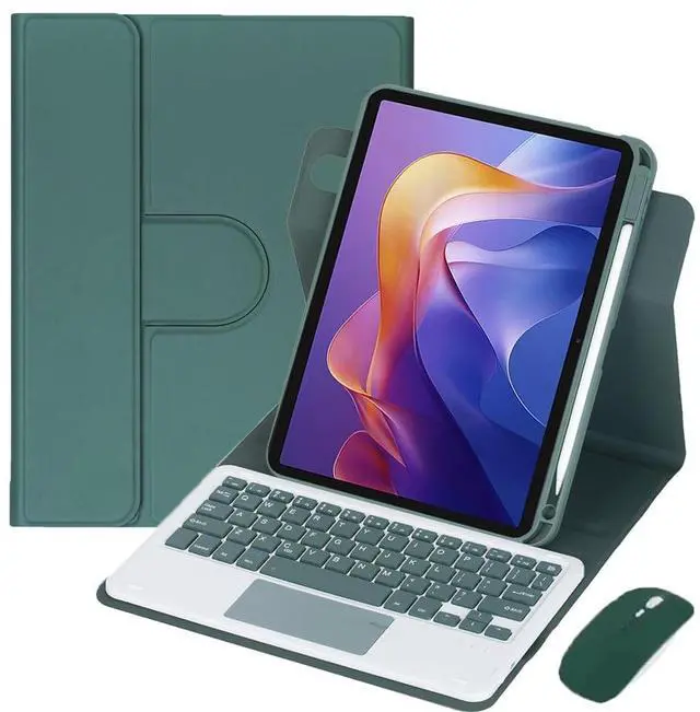 Main image of 360° Rotating Keyboard Case for Xiaomi Redmi Pad 2 11 Inch 2025, Detachable Rechargeable English Keyboard with Trackpad, Built-in Pencil Holder, Horizontal & Vertical Stand Folio Cover,Green