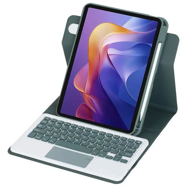 Alt view image 3 of 7 - 360° Rotating Keyboard Case for Xiaomi Redmi Pad 2 11 Inch 2025, Detachable Rechargeable English Keyboard with Trackpad, Built-in Pencil Holder, Horizontal & Vertical Stand Folio Cover,Green