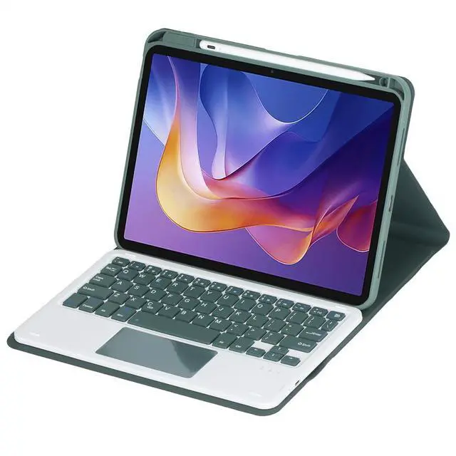 Alt view image 2 of 7 - 360° Rotating Keyboard Case for Xiaomi Redmi Pad 2 11 Inch 2025, Detachable Rechargeable English Keyboard with Trackpad, Built-in Pencil Holder, Horizontal & Vertical Stand Folio Cover,Green