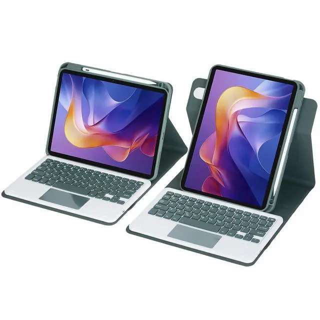 Alt view image 4 of 7 - 360° Rotating Keyboard Case for Xiaomi Redmi Pad 2 11 Inch 2025, Detachable Rechargeable English Keyboard with Trackpad, Built-in Pencil Holder, Horizontal & Vertical Stand Folio Cover,Green