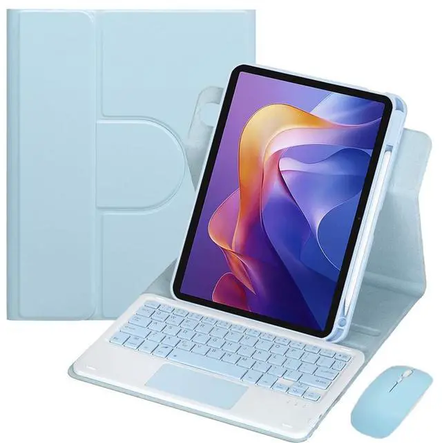 Main image of 360° Rotating Keyboard Case for Xiaomi Redmi Pad 2 11 Inch 2025, Detachable Rechargeable English Keyboard with Trackpad, Built-in Pencil Holder, Horizontal & Vertical Stand Folio Cover,Sky Blue
