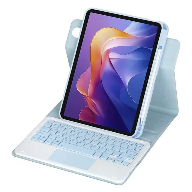 Alt view image 3 of 7 - 360° Rotating Keyboard Case for Xiaomi Redmi Pad 2 11 Inch 2025, Detachable Rechargeable English Keyboard with Trackpad, Built-in Pencil Holder, Horizontal & Vertical Stand Folio Cover,Sky Blue