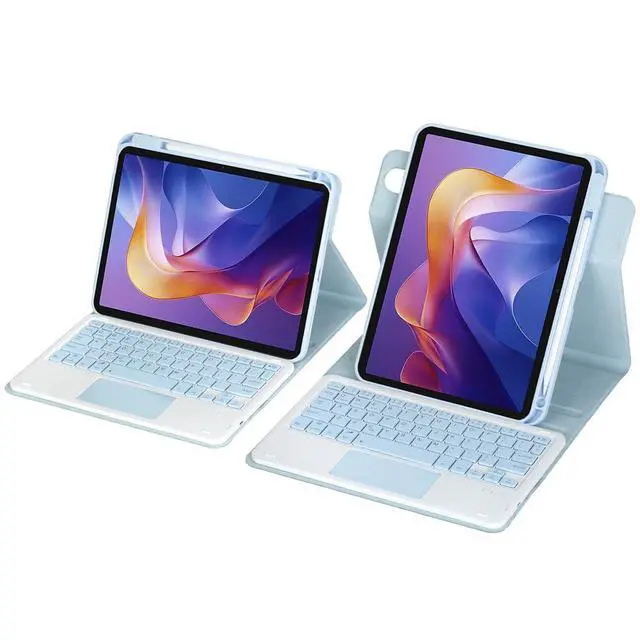 Alt view image 4 of 7 - 360° Rotating Keyboard Case for Xiaomi Redmi Pad 2 11 Inch 2025, Detachable Rechargeable English Keyboard with Trackpad, Built-in Pencil Holder, Horizontal & Vertical Stand Folio Cover,Sky Blue
