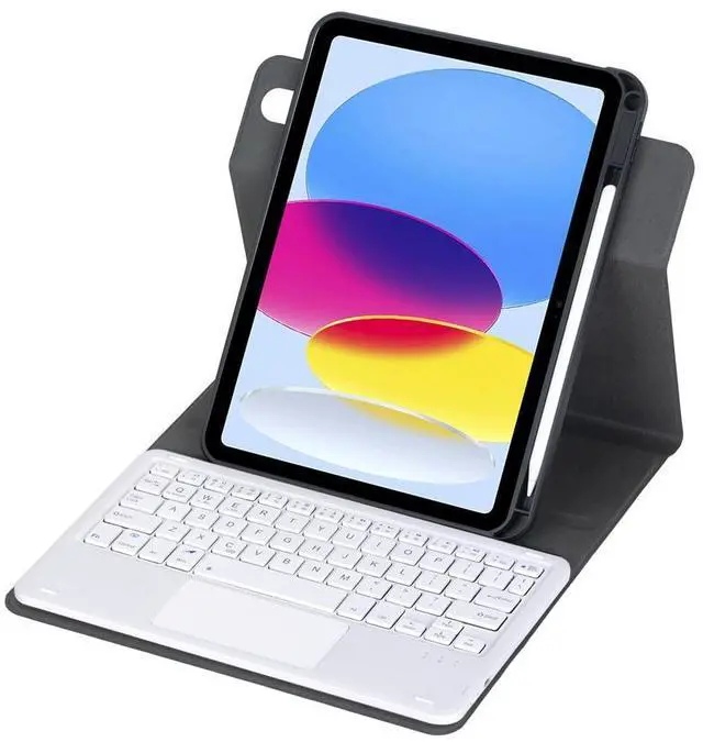 Alt view image 3 of 7 - 360° Rotatable Keyboard Case with Trackpad & Pencil Slot, Detachable Rechargeable English Keyboard, Horizontal & Vertical Stand for iPad Air 4/5 10.9" (Black White)
