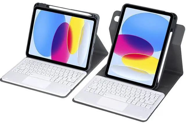Alt view image 4 of 7 - 360° Rotatable Keyboard Case with Trackpad & Pencil Slot, Detachable Rechargeable English Keyboard, Horizontal & Vertical Stand for iPad Air 4/5 10.9" (Black White)
