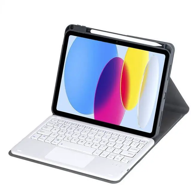 Alt view image 2 of 7 - 360° Rotatable Keyboard Case with Trackpad & Pencil Slot, Detachable Rechargeable English Keyboard, Horizontal & Vertical Stand for iPad Air 4/5 10.9" (Black White)
