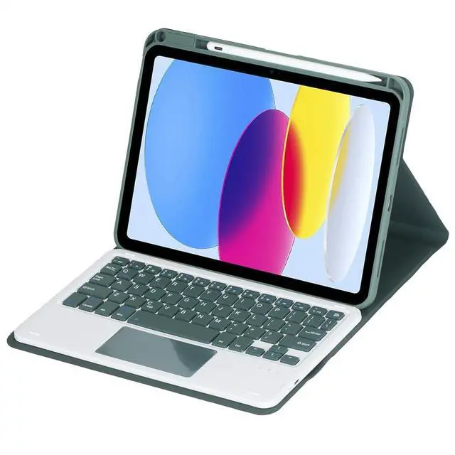 Alt view image 2 of 7 - 360° Rotatable Detachable Rechargeable Keyboard Case with Trackpad & Pencil Slot, Horizontal & Vertical Stand Cover for iPad A16 2025 / iPad 11th Generation, Green