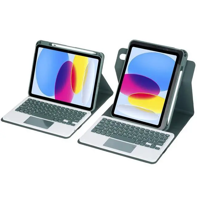 Alt view image 4 of 7 - 360° Rotatable Detachable Rechargeable Keyboard Case with Trackpad & Pencil Slot, Horizontal & Vertical Stand Cover for iPad A16 2025 / iPad 11th Generation, Green